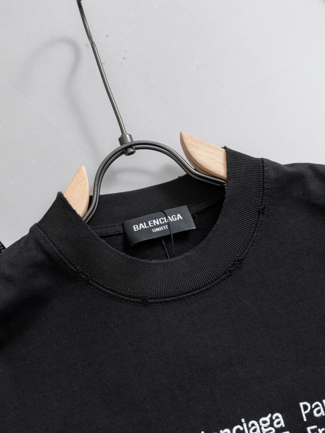 P100✨🔥 [BALENCIAGA] 2026FW short-sleeved T-shirt Premium 26s double yarn 300g fabric embroidery fraying process Color: Black White Green Size: S M L XL 2XL